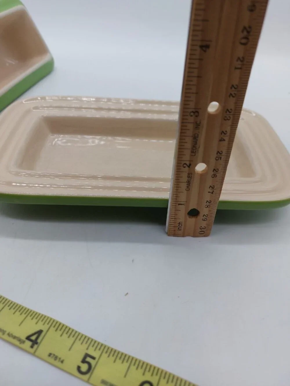 Le Creuset Butter Dish Stoneware Glazed Green Tan